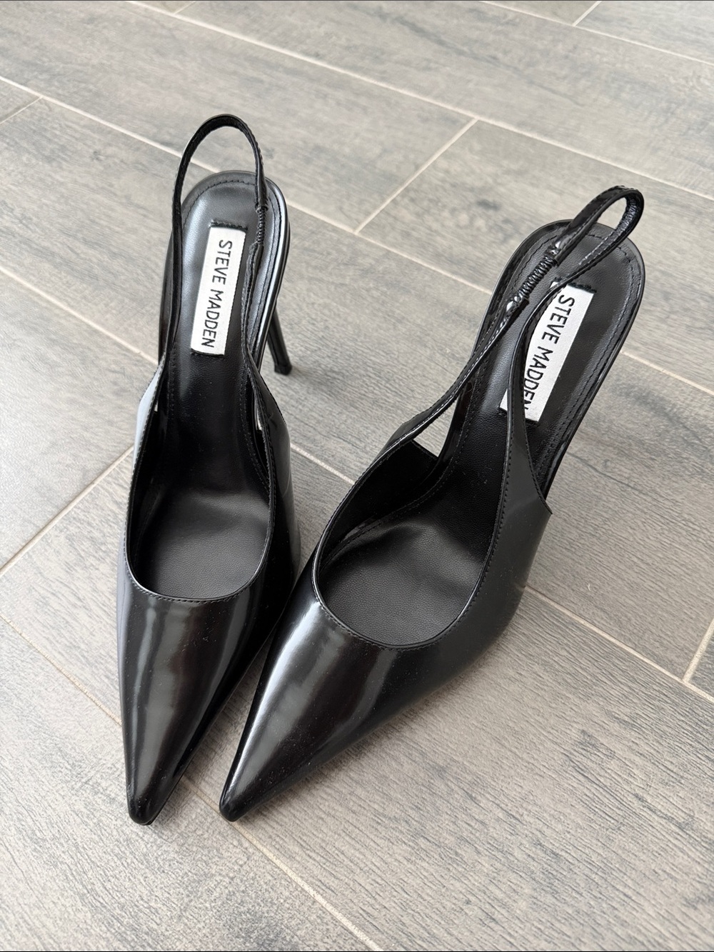 Steve Madden Black Patent Pointed-Toe Slingback Heels